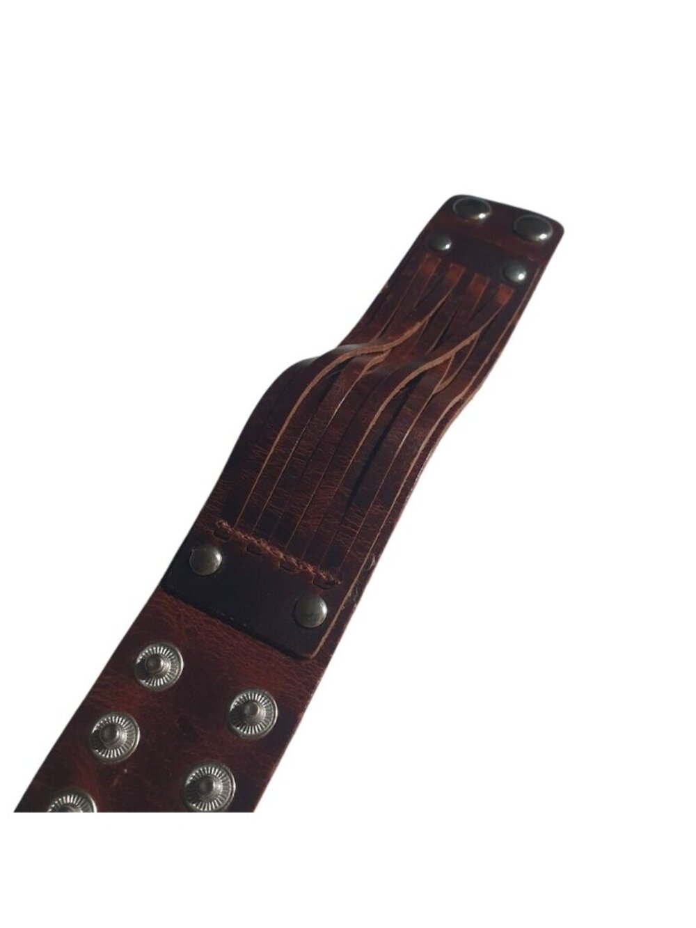 Wide Brown Leather Cuff Bracelet Adjustable Snap Closure Woven Straps Wristband